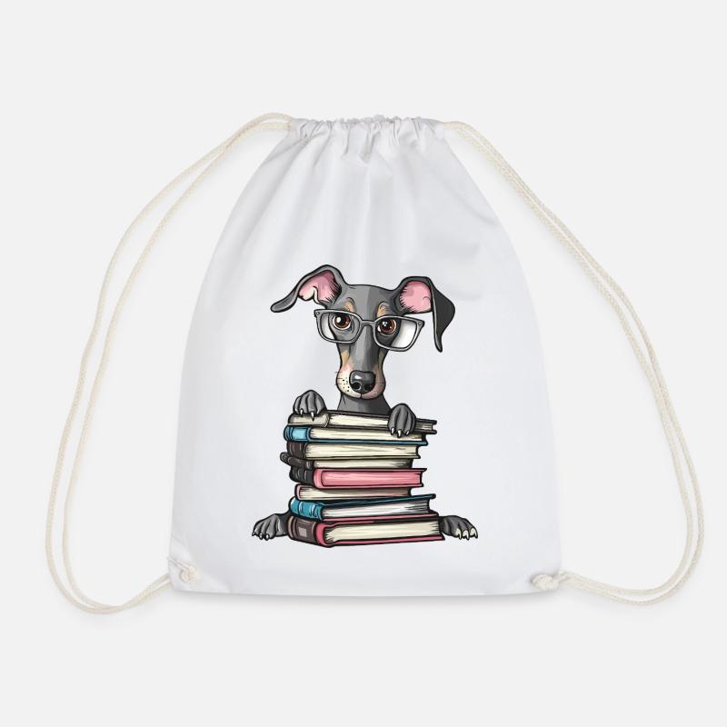 Süßes Windhund-Lesebuch mit Brille - Turnbeutel - Weiß