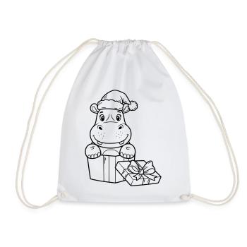 Christmas hippopotamus with gifts - Drawstring Bag - white - Front