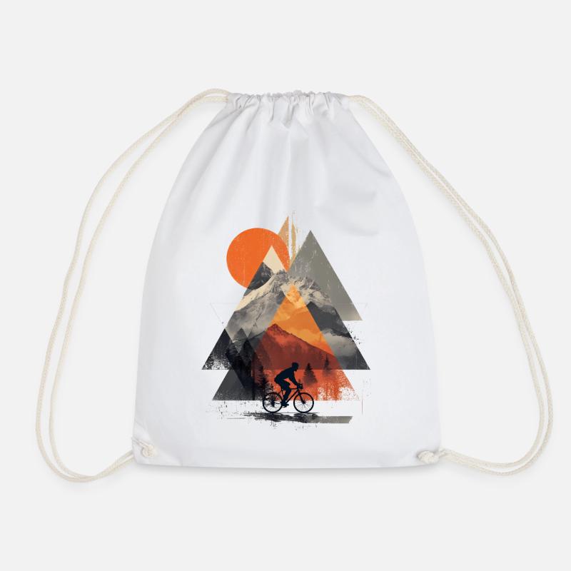 Mountain Geometry Cycling – Modern Adventure Art - Drawstring Bag - white