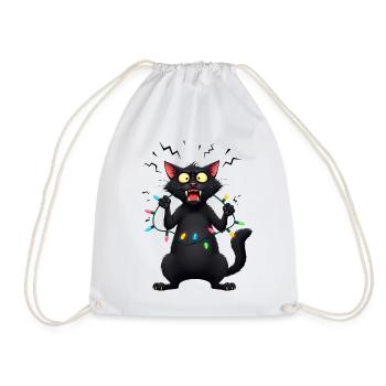 Naughty Evil Cat Fairy Lights Christmas Funny - Drawstring Bag - white - Front