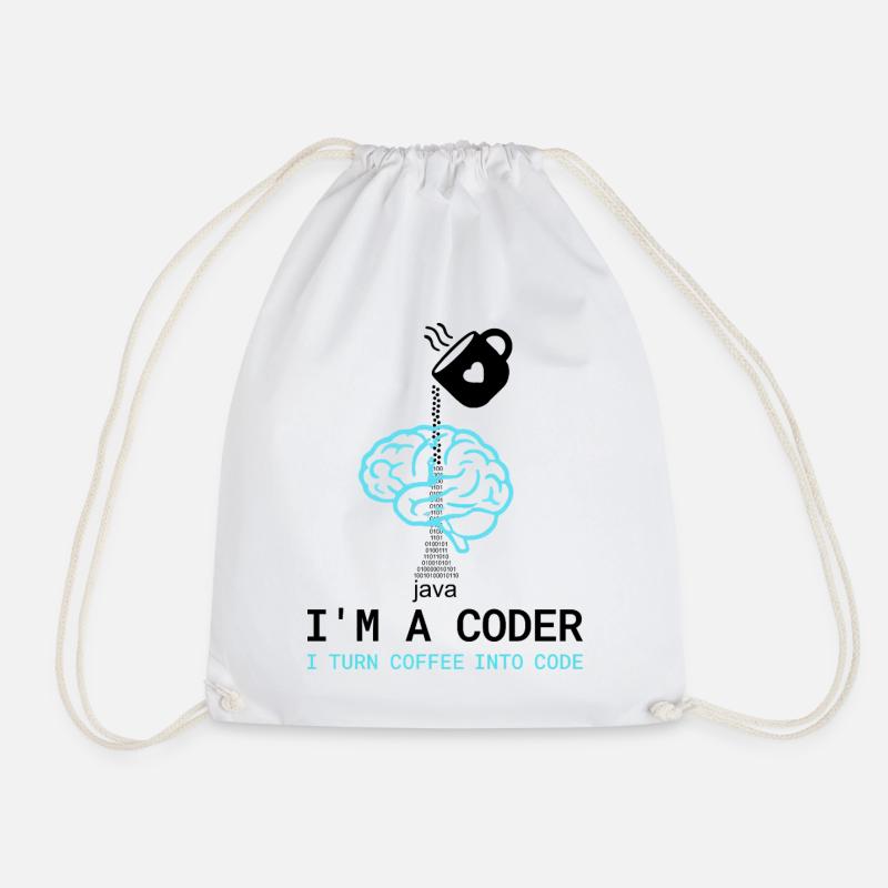 Coder T-Shirt: Coffee into Code – Nerdy Programmie - Turnbeutel - Weiß