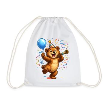 Funny Carnival Bear – Happy Party Motif - Drawstring Bag - white - Front