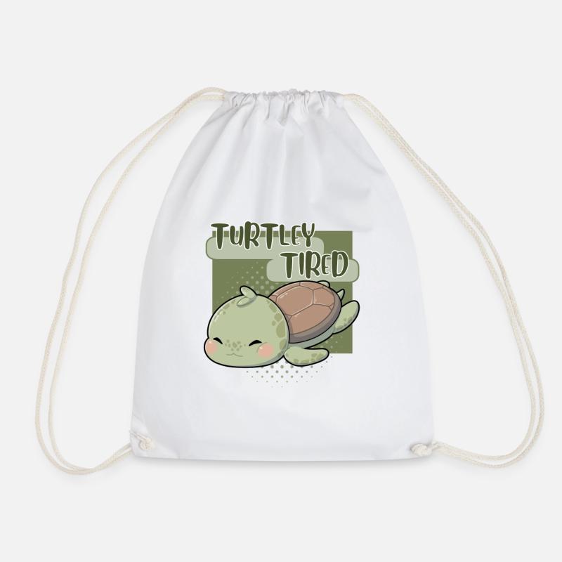 Turtley Tired – Müde Schildkröte - Drawstring Bag - white