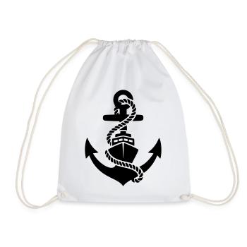 Anchor Rope Maritime Silhouette - Drawstring Bag - white - Front