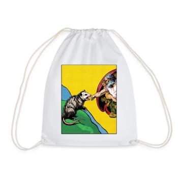 Opossum Beats God's Hand Funny Opossum Meme - Drawstring Bag - white - Front