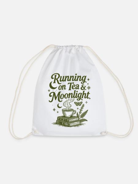 Running on Tea & Moonlight Spruch - Turnbeutel - Weiß