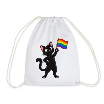 Pride-Katze mit Regenbogenflagge – Vielfalt - Turnbeutel - Weiß - Vorne