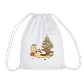 Gemütliche Weihnachtskatze mit Geschenken - Turnbeutel - Weiß - Vorne