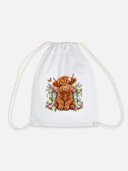 Highland Cow, Schottisches Rind, Hochland Rind - Turnbeutel - Weiß