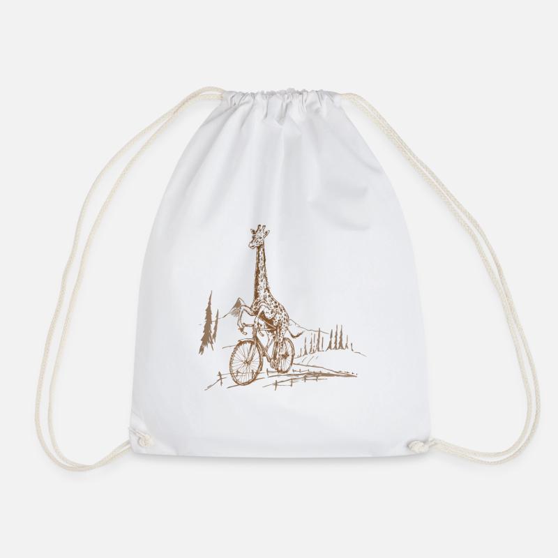 Vintage Giraffe Cycling - Drawstring Bag - white