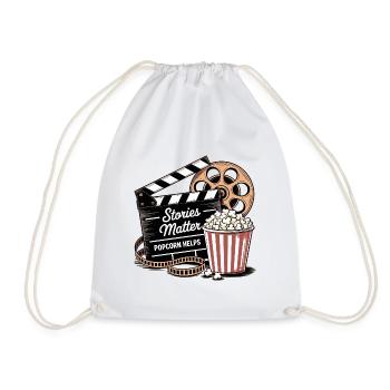 Stories Matter, Popcorn Helps - Drawstring Bag - white - Front
