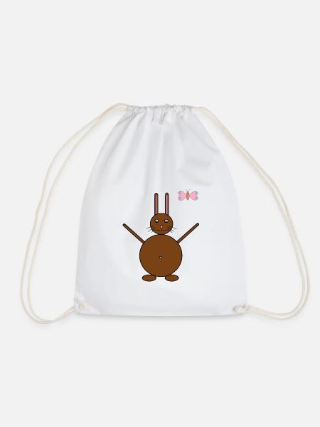 Brown Rabbit & Pink/Blue Butterfly - Drawstring Bag - white