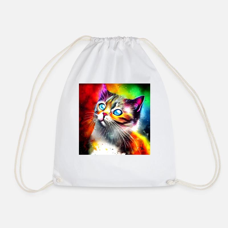 Cute colorful cat - Drawstring Bag - white