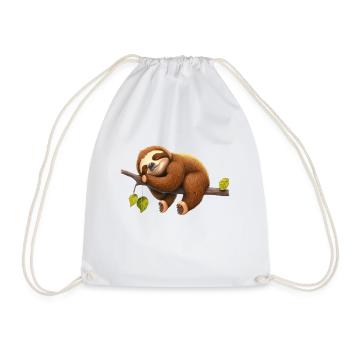 Sleeping sloth lies on a branch - Drawstring Bag - white - Front