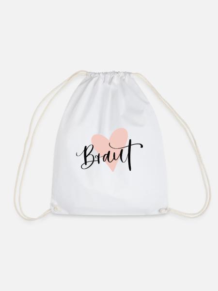 Braut T-Shirt JGA Herz, Junggesellenabschied - Turnbeutel - Weiß