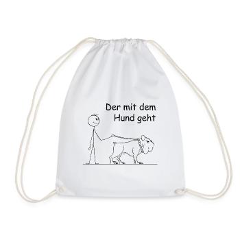 Der mit dem Hund Geht lustiger Stickman geht Gassi - Turnbeutel - Weiß - Vorne