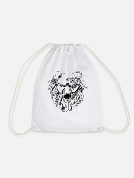 steampank bear - Drawstring Bag - white