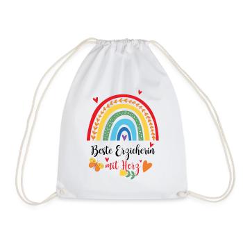 Beste Erzieherin Regenbogen Geschenk - Turnbeutel - Weiß - Vorne