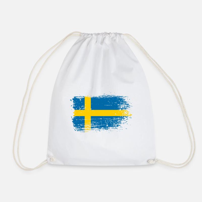 Distressed Swedish Flag Brush - Drawstring Bag - white