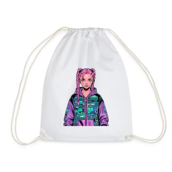 Anime Woman - Drawstring Bag - white - Front
