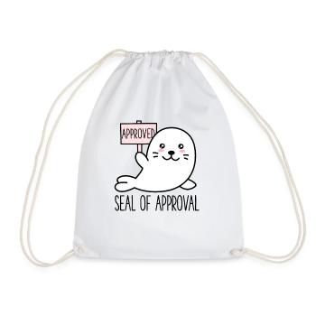 Cute Funny Seal of Approval - Kawaii Animal - Drawstring Bag - white - Front
