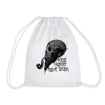 real hipster death head have brain crane skull p - Drawstring Bag - white - Front