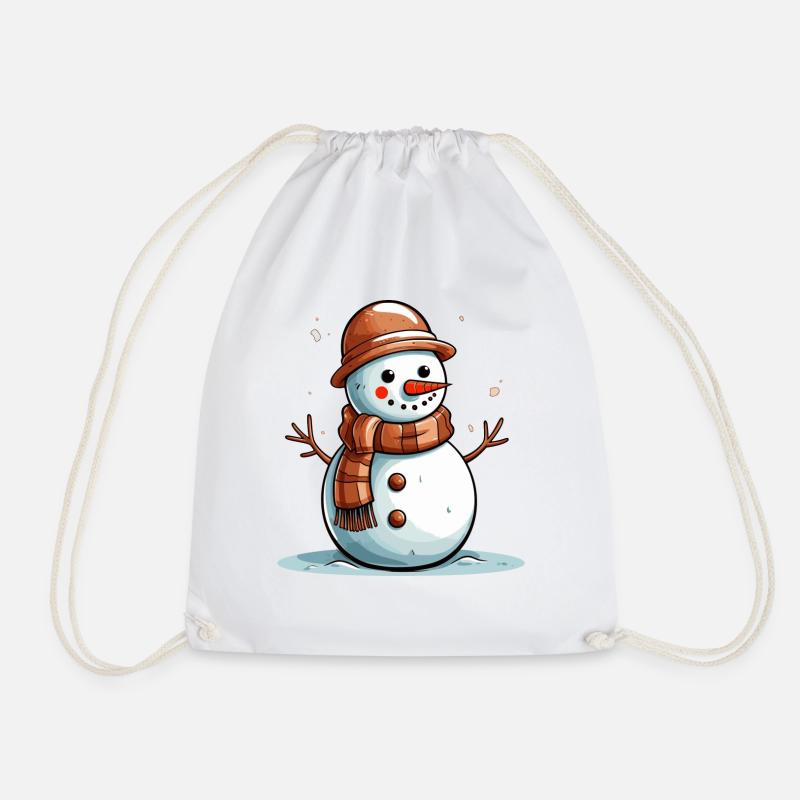 Schneemann mit braunem Schal - Turnbeutel - Weiß