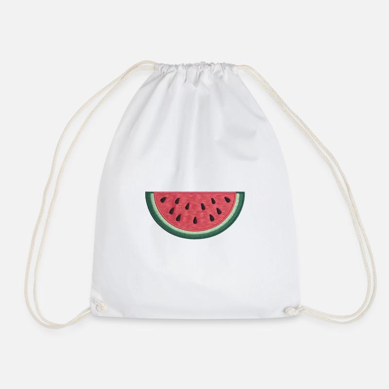 Embroidered watermelon - Drawstring Bag - white