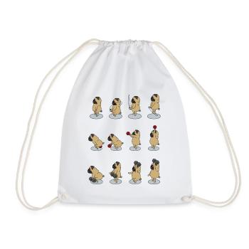fitter pug does sports with Dumbbell, Kettlebell - Drawstring Bag - white - Front