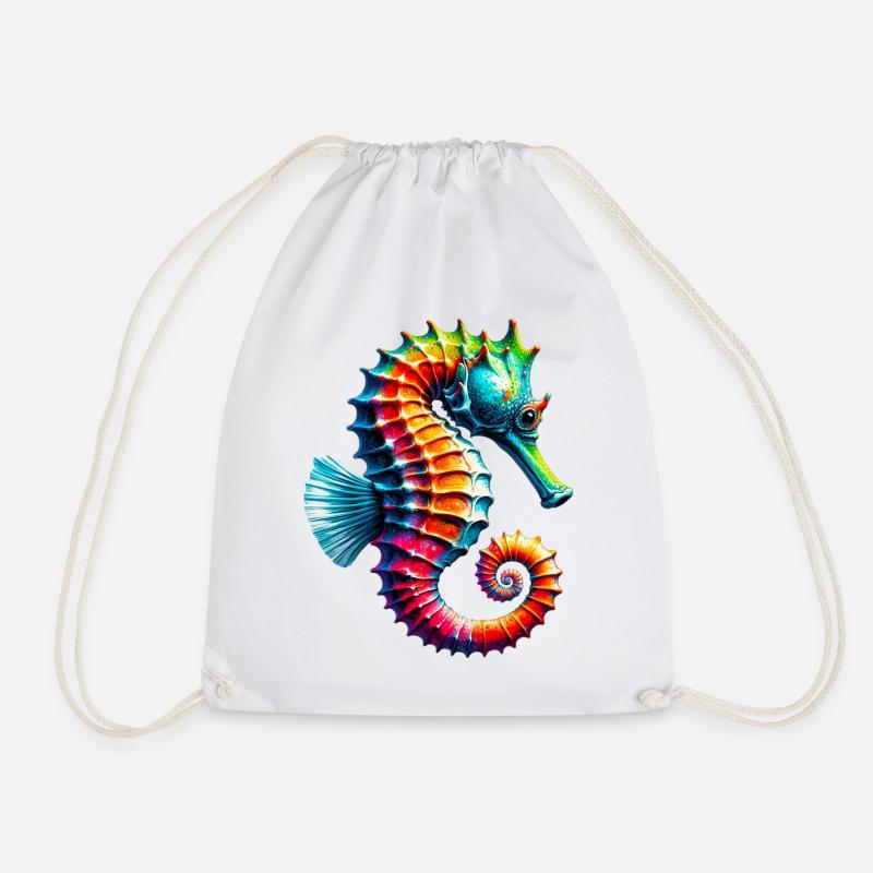 Seahorse - Drawstring Bag - white