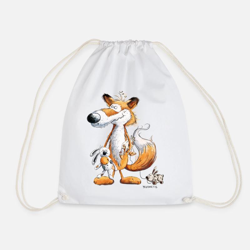 Fuchs Mit Spielzeug Hase Und Kuscheltier - Turnbeutel - Weiß
