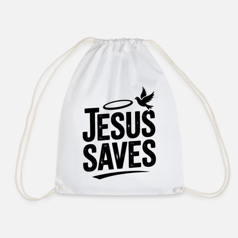Jesus Saves - Drawstring Bag - white