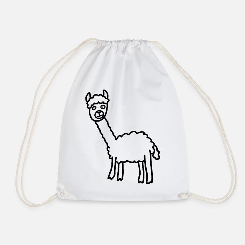 Llama Alpaca Silhouette Minimal Style - Drawstring Bag - white