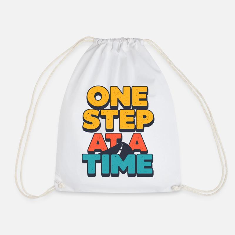 One Step at a Time Retro Motivational Design - Drawstring Bag - white