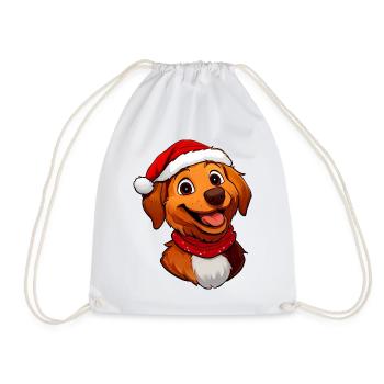 Hund Weihnachtsmann - Turnbeutel - Weiß - Vorne