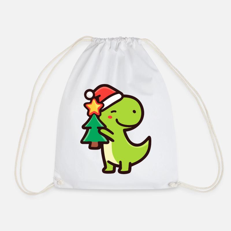 Kawaii Dino T-Rex mit Weihnachtsbaum - Turnbeutel - Weiß