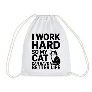I work for my cat - Drawstring Bag - white - Front