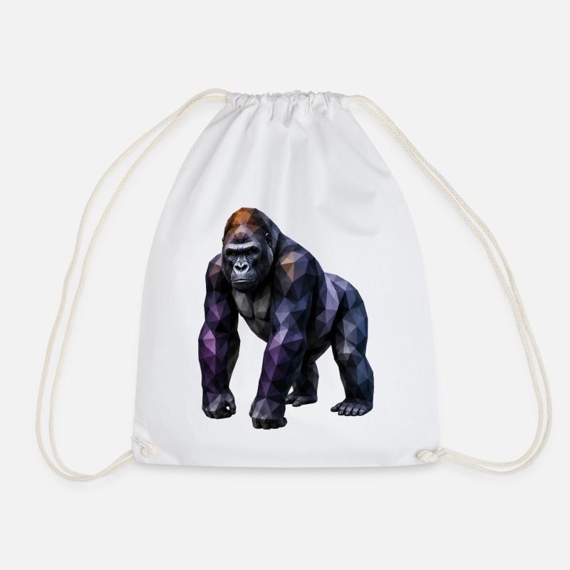 Gorilla Polygon – Colored Geometry - Drawstring Bag - white