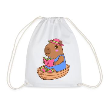 Reading Capybara in a Rowboat - Summer Design - Drawstring Bag - white - Front