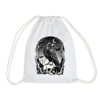 Raven over skull in the moonlight - Drawstring Bag - white - Front