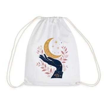 Mystical Hand with Moon – Celestial Gothic Design - Drawstring Bag - white - Front