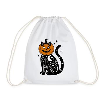 Halloween Katze Kürbiskostüm - Mit Sternen - Turnbeutel - Weiß - Vorne