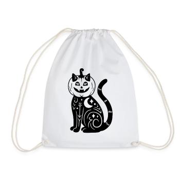 Halloween Katze Kürbiskostüm - Schwarz - Turnbeutel - Weiß - Vorne