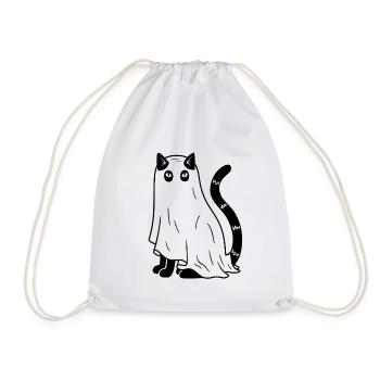 Halloween Katze Gespenst - Schwarz - Turnbeutel - Weiß - Vorne