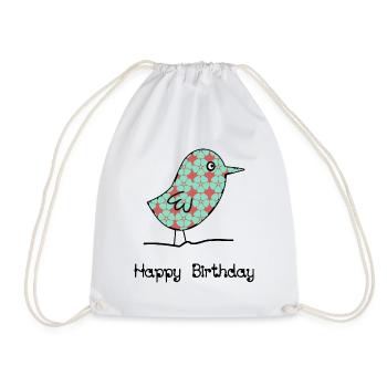 HAPPY BIRTHDAY. HAPPY BIRTHDAY. ANNIVERSARY. - Drawstring Bag - white - Front