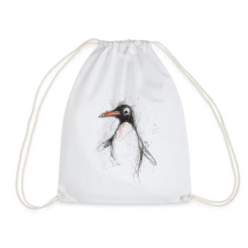 Cute Penguin - Hand Drawn Sketch Art Shirt - Drawstring Bag - white - Front