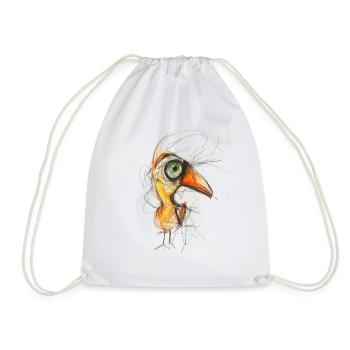 Cute Bird - Colorful Sketch Art Bird Drawing Shirt - Drawstring Bag - white - Front