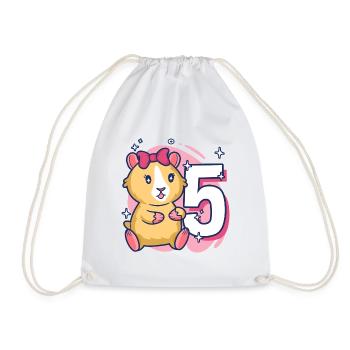 5th Birthday Guinea Pig Girl 5 years old - Drawstring Bag - white - Front