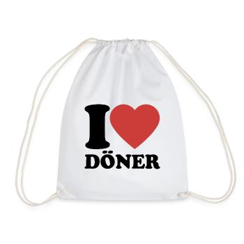 I Love Döner - Herz - Fast Food - Geschenk - Turnbeutel - Weiß - Vorne