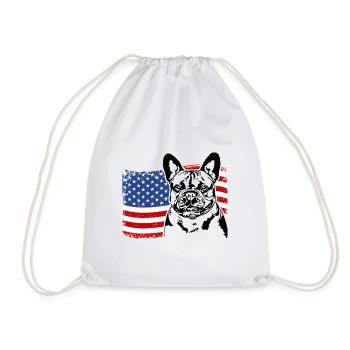 French Bulldog US America Flag Wilsigns - Drawstring Bag - white - Front